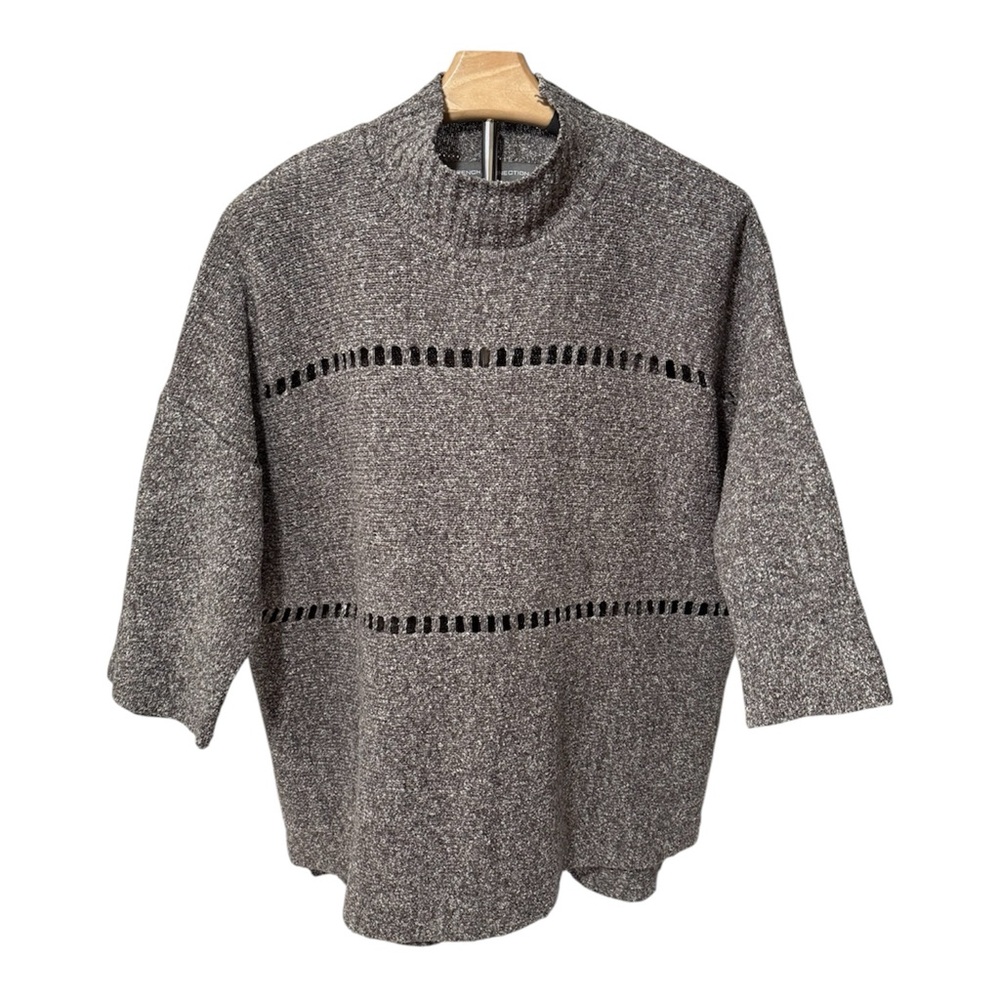 French Connection Mock Neck Sweater Gray Marl Knit Tunic Oversized Medium